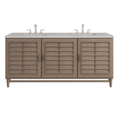 James Martin - Portland 72" Double Vanity Whitewashed Walnut w/ 3 CM Victorian Silver Silestone Top - 620-V72-WW-3VSL view 1