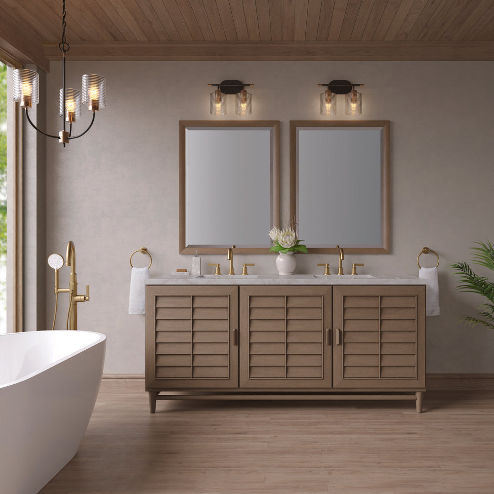 James Martin - Portland 72" Double Vanity Whitewashed Walnut w/ 3 CM Victorian Silver Silestone Top - 620-V72-WW-3VSL view 3