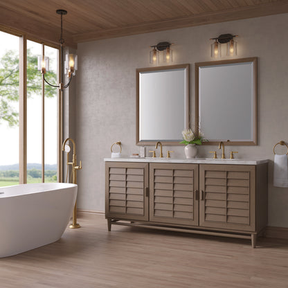 James Martin - Portland 72" Double Vanity Whitewashed Walnut w/ 3 CM Victorian Silver Silestone Top - 620-V72-WW-3VSL view 4