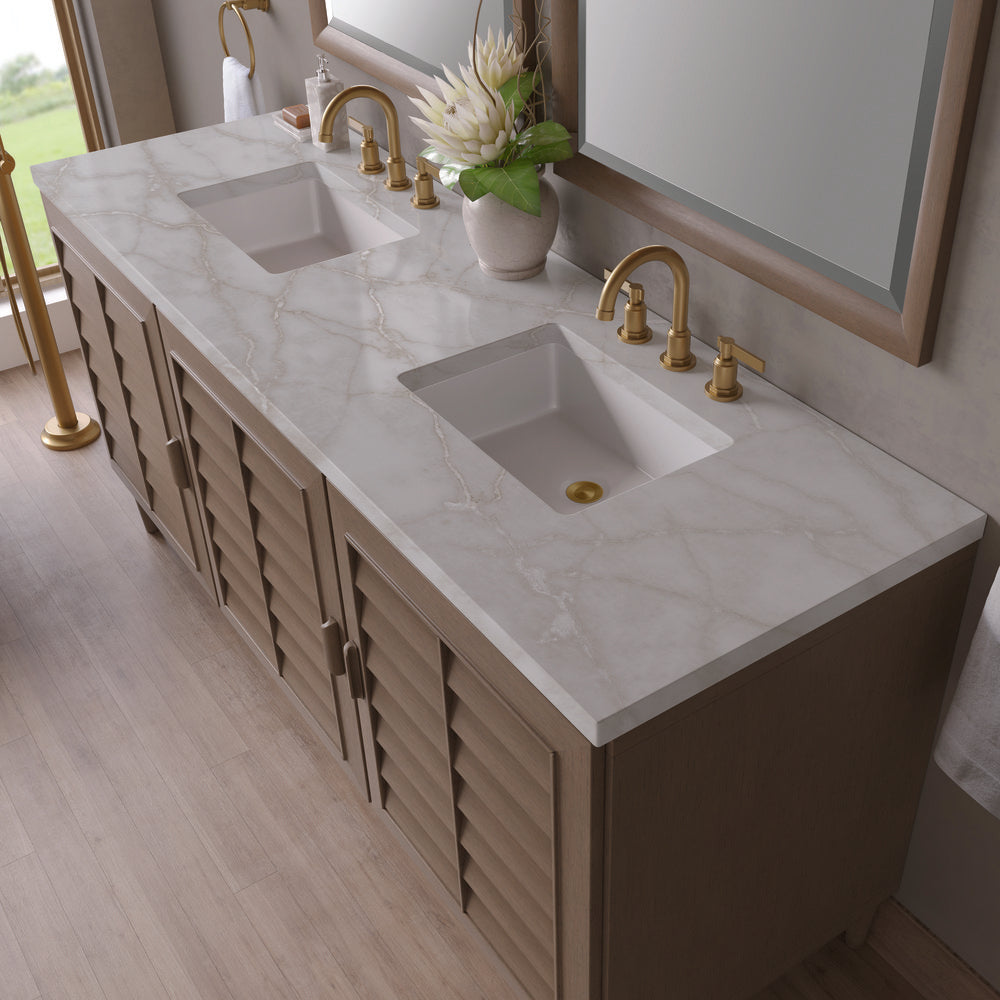 James Martin - Portland 72" Double Vanity Whitewashed Walnut w/ 3 CM Victorian Silver Silestone Top - 620-V72-WW-3VSL view 6