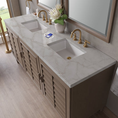 James Martin - Portland 72" Double Vanity Whitewashed Walnut w/ 3 CM Victorian Silver Silestone Top w/FreePower Wireless Charger - 620-V72-WW-FVSL view 7