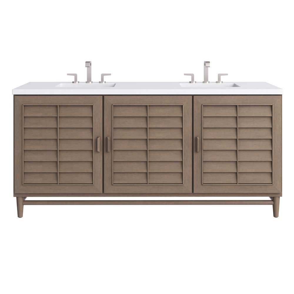 James Martin - Portland 72" Double Vanity Whitewashed Walnut w/ 3 CM White Zeus Silestone Top - 620-V72-WW-3WZ view 1