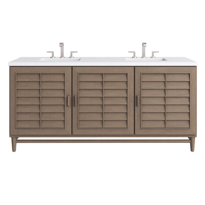 James Martin - Portland 72" Double Vanity Whitewashed Walnut w/ 3 CM White Zeus Silestone Top - 620-V72-WW-3WZ view 1