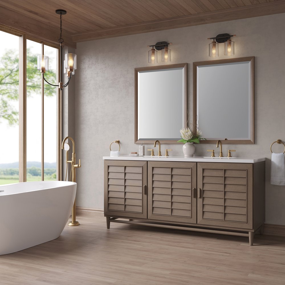 James Martin - Portland 72" Double Vanity Whitewashed Walnut w/ 3 CM White Zeus Silestone Top - 620-V72-WW-3WZ view 4