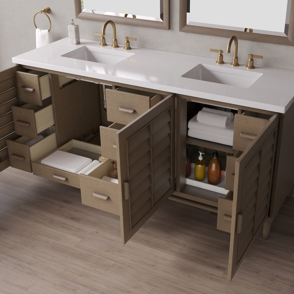 James Martin - Portland 72" Double Vanity Whitewashed Walnut w/ 3 CM White Zeus Silestone Top - 620-V72-WW-3WZ view 5