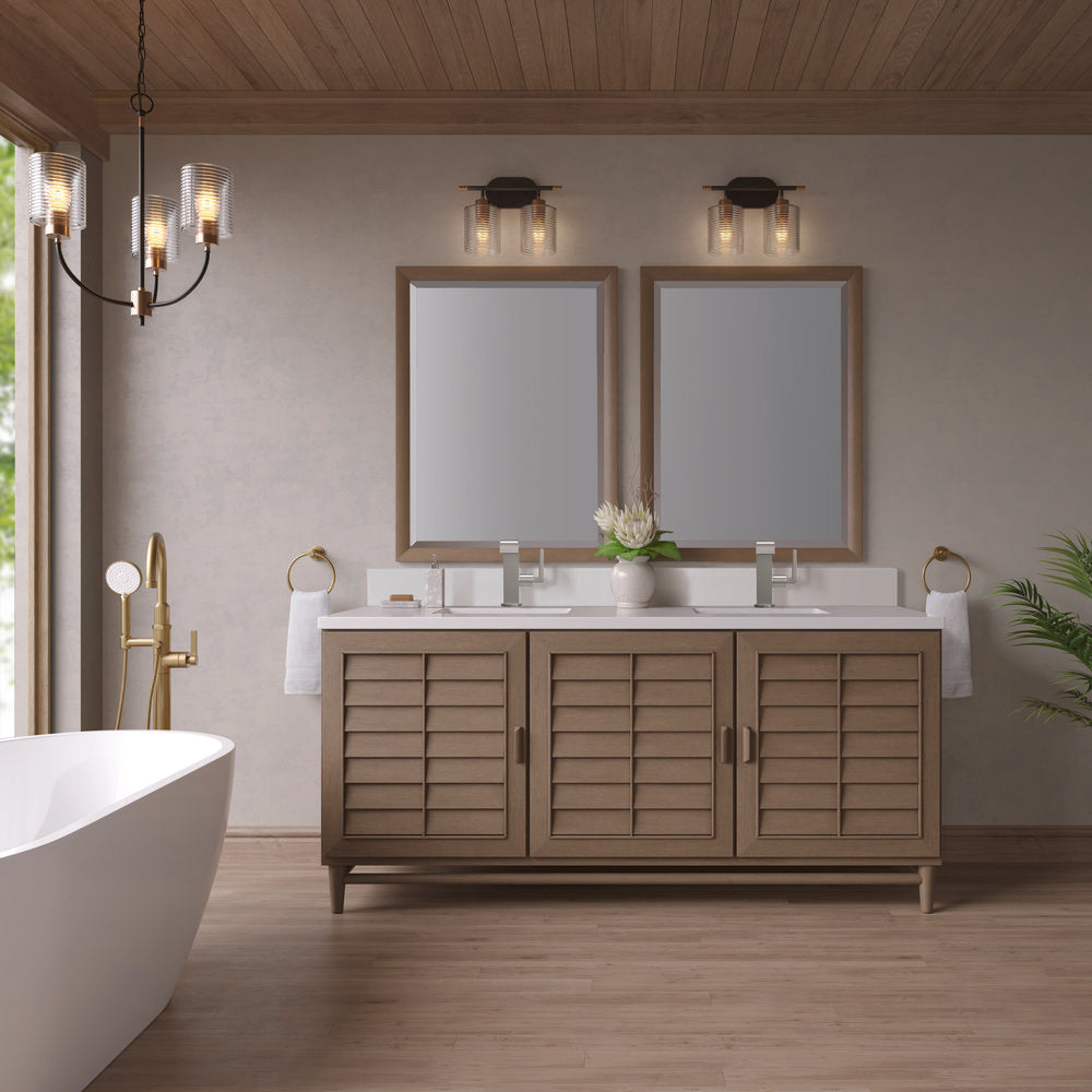 James Martin - Portland 72" Double Vanity Whitewashed Walnut w/ Single Hole 3 CM White Zeus Silestone Top & Backsplash - 620-V72-WW-1WZ view 3