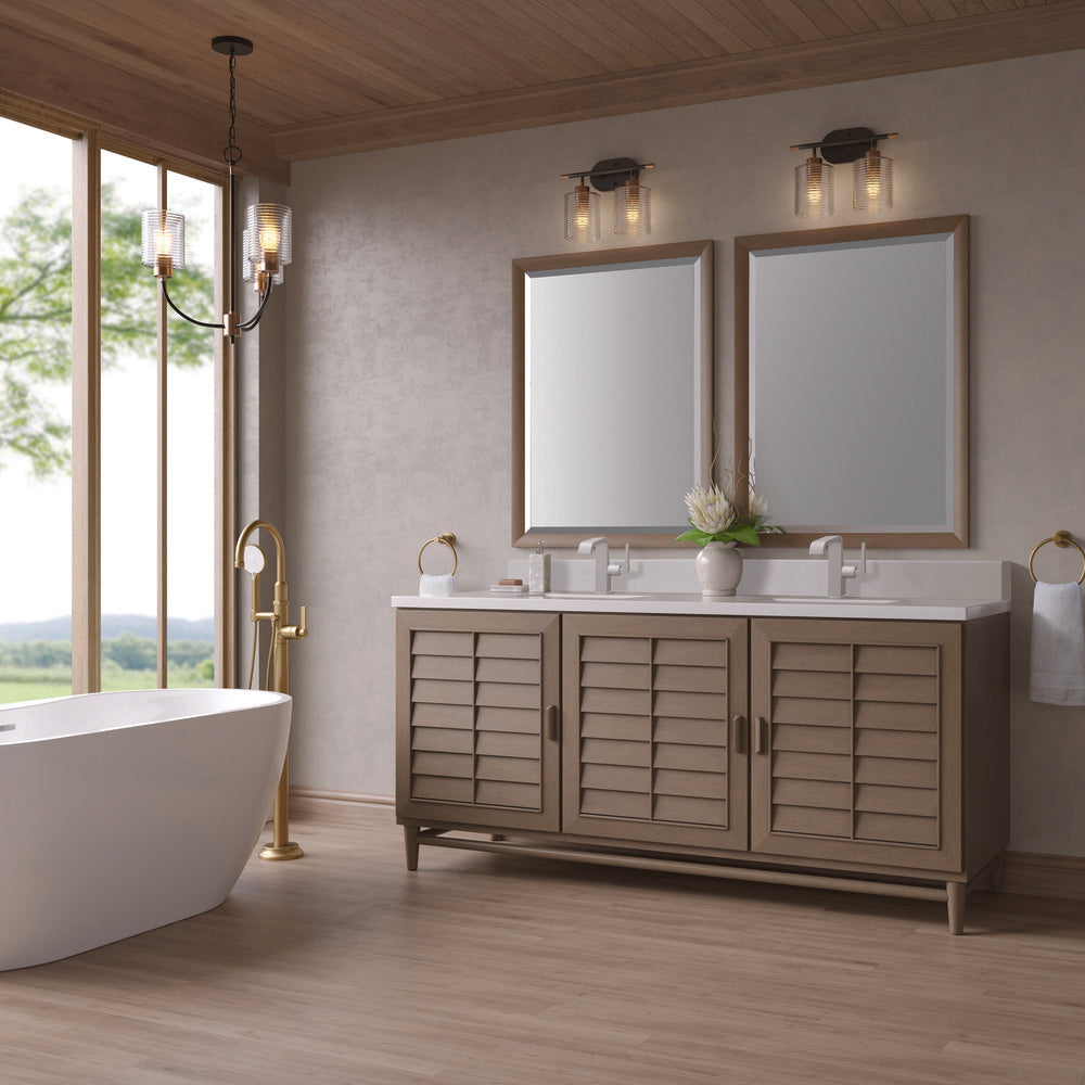 James Martin - Portland 72" Double Vanity Whitewashed Walnut w/ Single Hole 3 CM White Zeus Silestone Top & Backsplash - 620-V72-WW-1WZ view 4