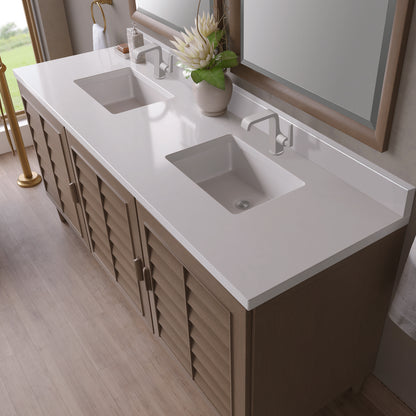 James Martin - Portland 72" Double Vanity Whitewashed Walnut w/ Single Hole 3 CM White Zeus Silestone Top & Backsplash - 620-V72-WW-1WZ view 6