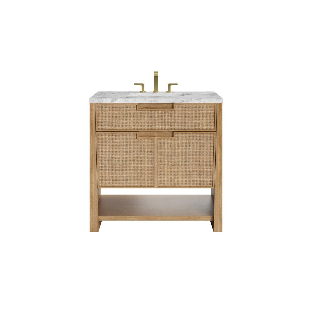 James Martin - Solene 36" Single Vanity, Seaside Oak, w/ 3 CM Carrara Marble Top - D225-V36-SSO-3CAR view 1