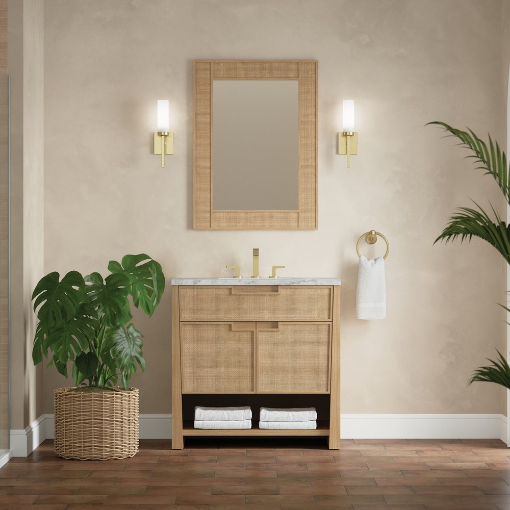 James Martin - Solene 36" Single Vanity, Seaside Oak, w/ 3 CM Carrara Marble Top - D225-V36-SSO-3CAR view 3