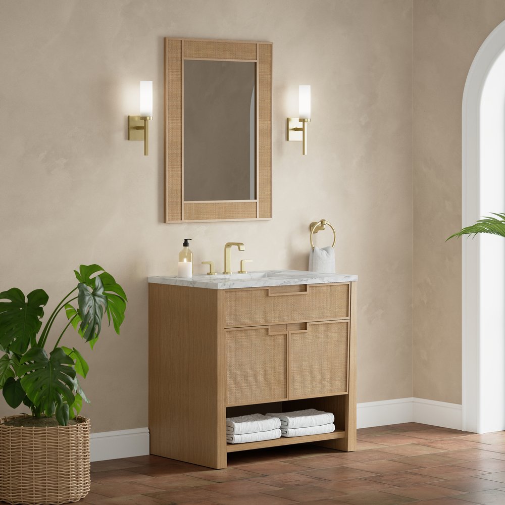 James Martin - Solene 36" Single Vanity, Seaside Oak, w/ 3 CM Carrara Marble Top - D225-V36-SSO-3CAR view 4