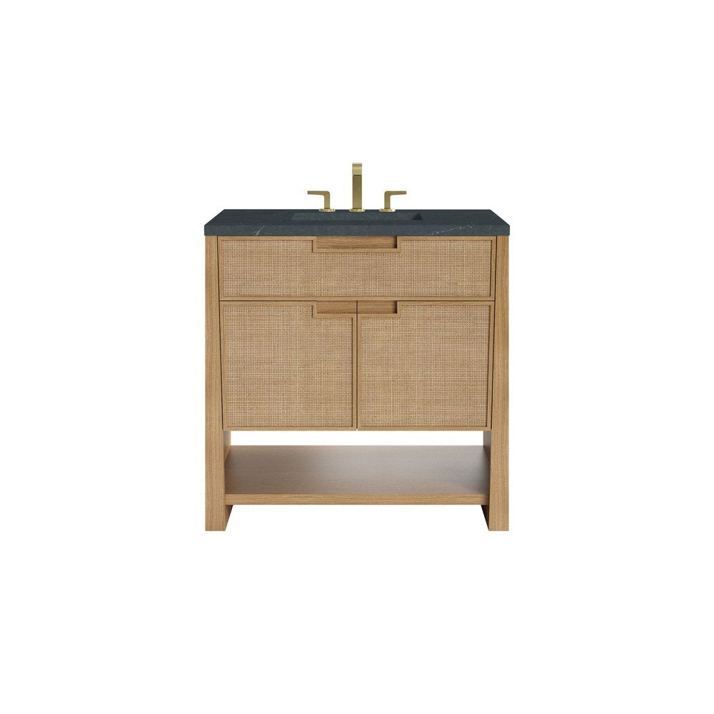 James Martin - Solene 36" Single Vanity, Seaside Oak, w/ 3 CM Charcoal Soapstone Quartz Top - D225-V36-SSO-3CSP view 1