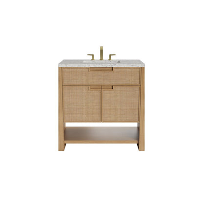 James Martin - Solene 36" Single Vanity, Seaside Oak, w/ 3 CM Eternal Jasmine Pearl Quartz Top - D225-V36-SSO-3EJP view 1