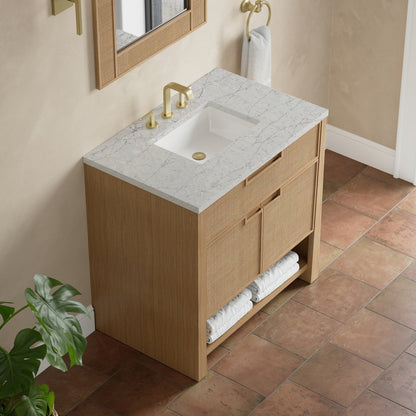 James Martin - Solene 36" Single Vanity, Seaside Oak, w/ 3 CM Eternal Jasmine Pearl Quartz Top - D225-V36-SSO-3EJP view 7