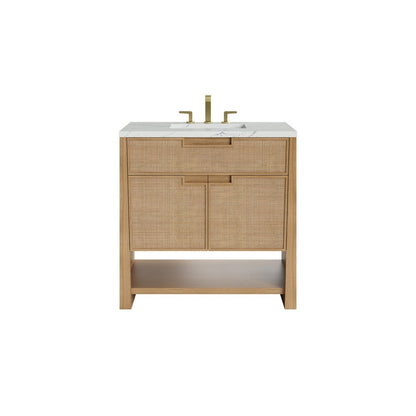 James Martin - Solene 36" Single Vanity, Seaside Oak, w/ 3 CM Ethereal Noctis Quartz Top - D225-V36-SSO-3ENC view 1