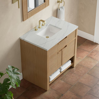 James Martin - Solene 36" Single Vanity, Seaside Oak, w/ 3 CM Ethereal Noctis Quartz Top - D225-V36-SSO-3ENC view 7
