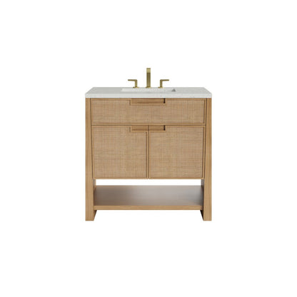 James Martin - Solene 36" Single Vanity, Seaside Oak, w/ 3 CM Lime Delight Quartz Top - D225-V36-SSO-3LDL view 1