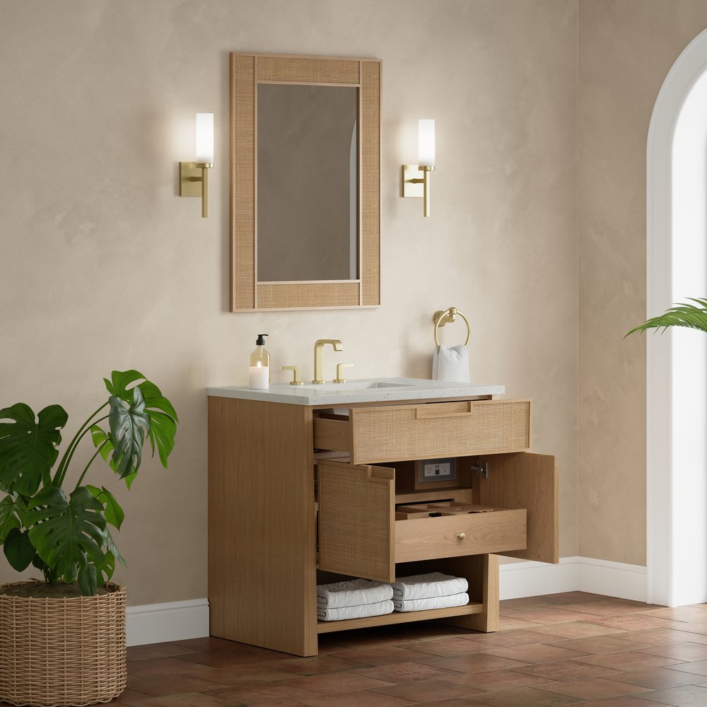 James Martin - Solene 36" Single Vanity, Seaside Oak, w/ 3 CM Lime Delight Quartz Top - D225-V36-SSO-3LDL view 5
