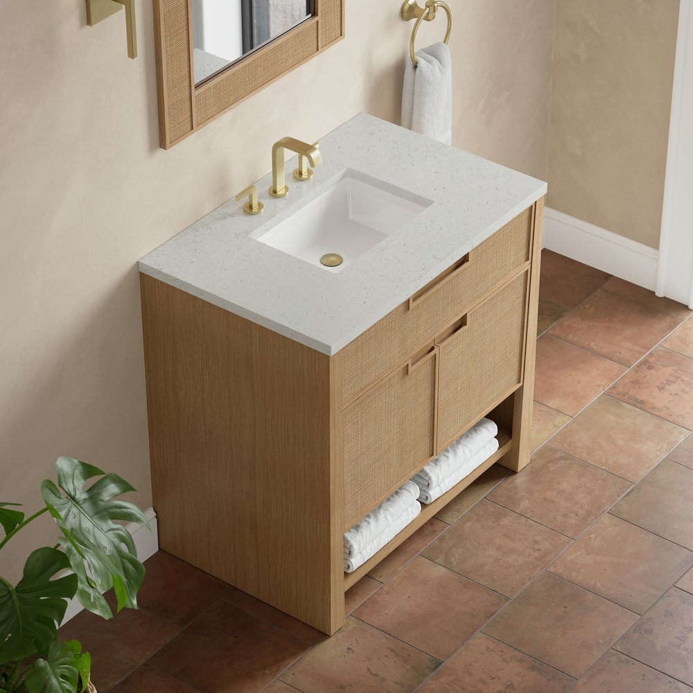 James Martin - Solene 36" Single Vanity, Seaside Oak, w/ 3 CM Lime Delight Quartz Top - D225-V36-SSO-3LDL view 7