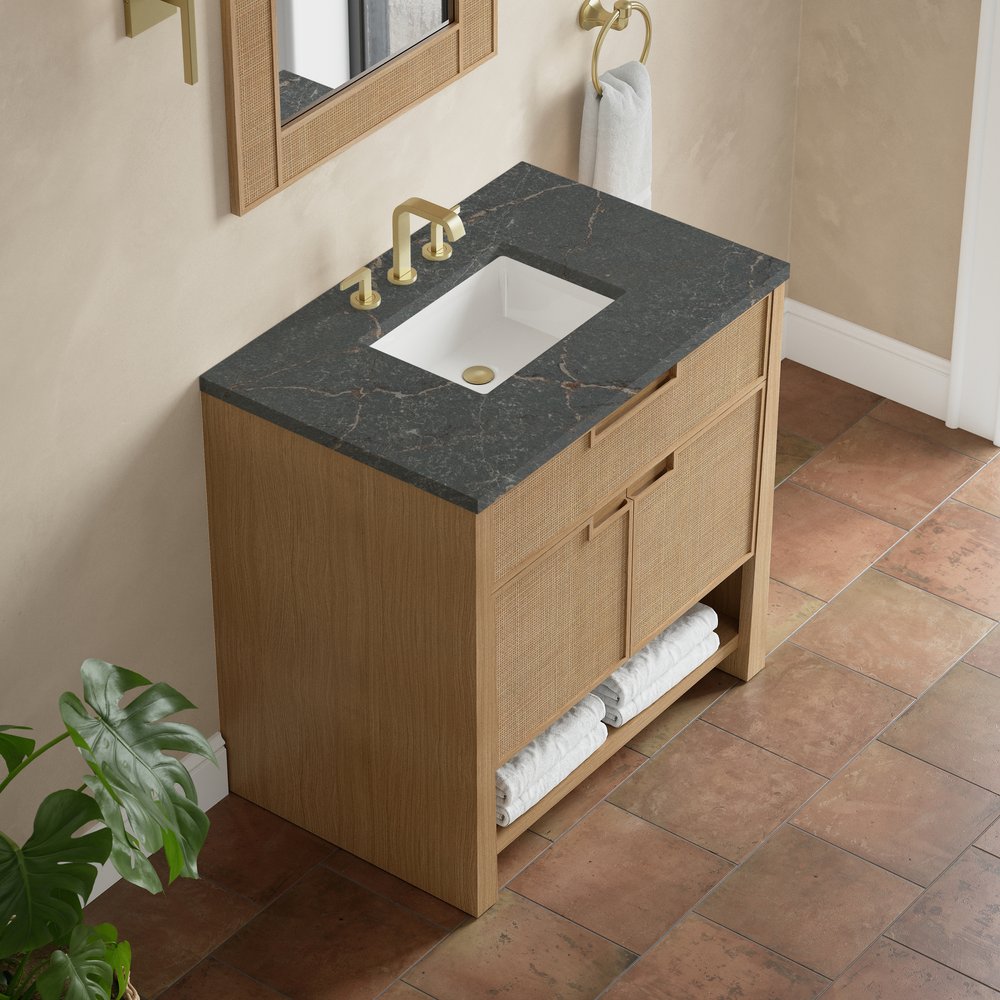 James Martin - Solene 36" Single Vanity, Seaside Oak, w/ 3 CM Parisien Bleu Quartz Top - D225-V36-SSO-3PBL view 7