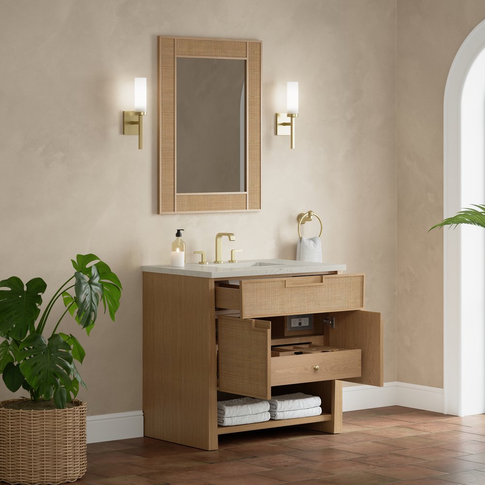 James Martin - Solene 36" Single Vanity, Seaside Oak, w/ 3 CM Siberian Silestone Top - D225-V36-SSO-3SFR view 5