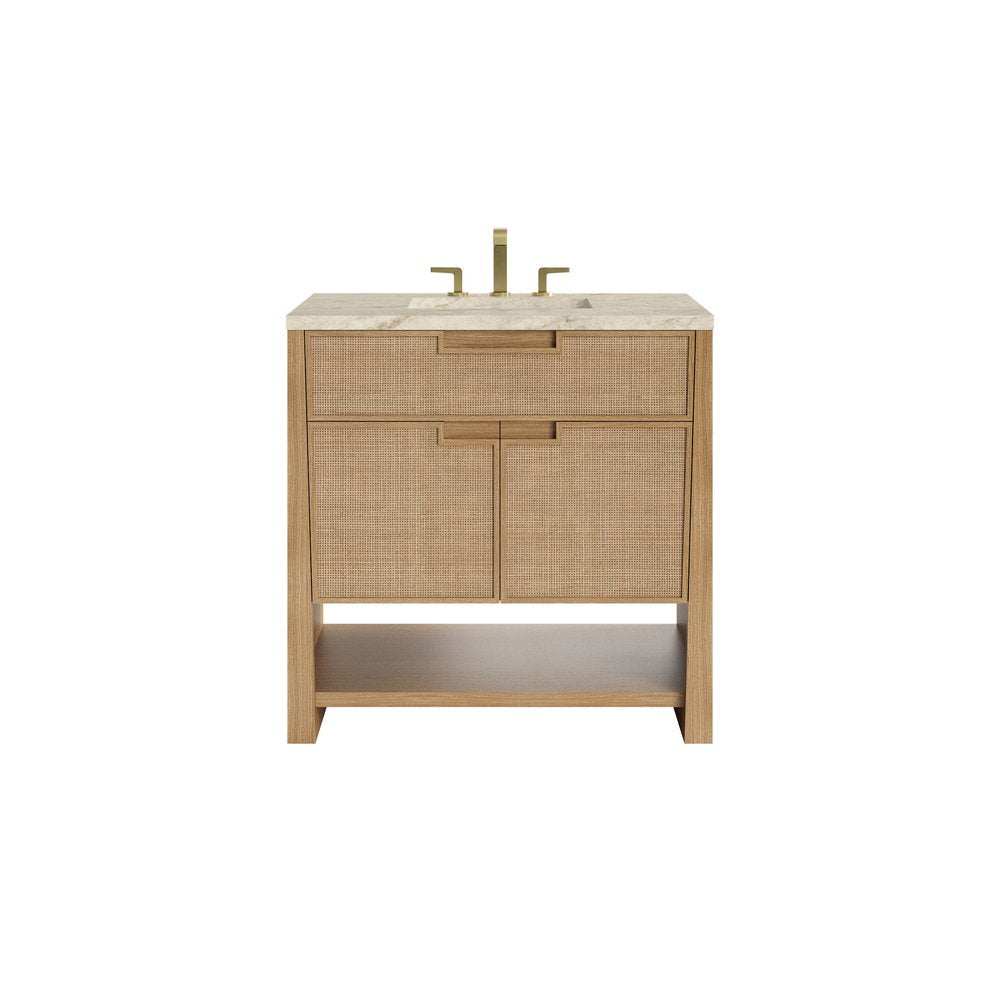 James Martin - Solene 36" Single Vanity, Seaside Oak, w/ 3 CM Tajnar Eclos Top - D225-V36-SSO-3TJR view 1