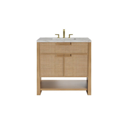 James Martin - Solene 36" Single Vanity, Seaside Oak, w/ 3 CM Victorian Silver Quartz Top - D225-V36-SSO-3VSL view 1