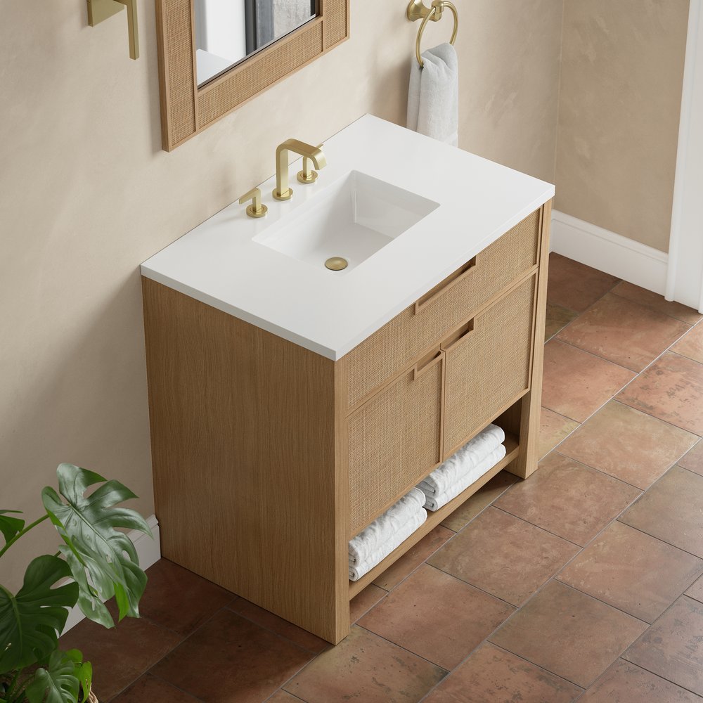 James Martin - Solene 36" Single Vanity, Seaside Oak, w/ 3 CM White Zeus Quartz Top - D225-V36-SSO-3WZ view 7