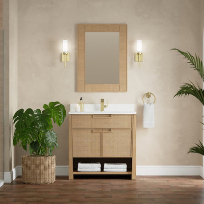 James Martin - Solene 36" Single Vanity, Seaside Oak, w/ Single Hole 3 CM White Zeus Quartz Top & Backsplash - D225-V36-SSO-1WZ view 3