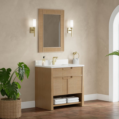 James Martin - Solene 36" Single Vanity, Seaside Oak, w/ Single Hole 3 CM White Zeus Quartz Top & Backsplash - D225-V36-SSO-1WZ view 4