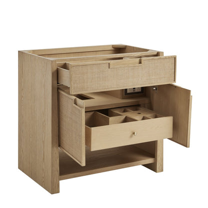James Martin - Solene 36" Single Vanity, Seaside Oak, w/ Single Hole 3 CM White Zeus Quartz Top & Backsplash - D225-V36-SSO-1WZ view 7