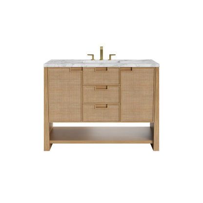 James Martin - Solene 48" Single Vanity, Seaside Oak, w/ 3 CM Carrara Marble Top - D225-V48-SSO-3CAR view 1