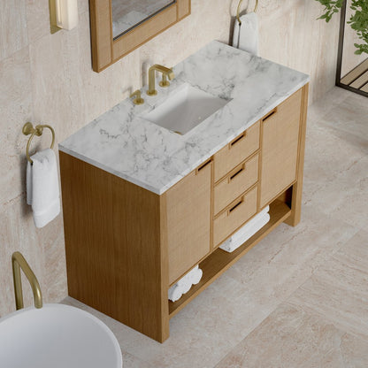 James Martin - Solene 48" Single Vanity, Seaside Oak, w/ 3 CM Carrara Marble Top - D225-V48-SSO-3CAR view 6