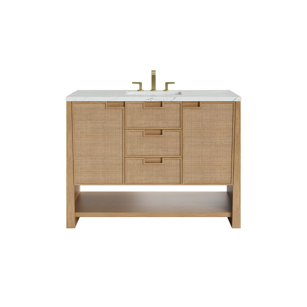 James Martin - Solene 48" Single Vanity, Seaside Oak, w/ 3 CM Ethereal Noctis Quartz Top - D225-V48-SSO-3ENC view 1