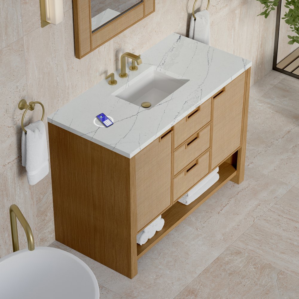 James Martin - Solene 48" Single Vanity, Seaside Oak, w/ 3 CM Ethereal Noctis Silestone Top w/ FreePower Wireless Charger - D225-V48-SSO-FENC view 7