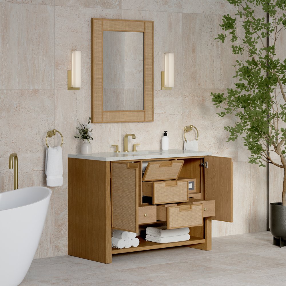 James Martin - Solene 48" Single Vanity, Seaside Oak, w/ 3 CM Lime Delight Quartz Top - D225-V48-SSO-3LDL view 5