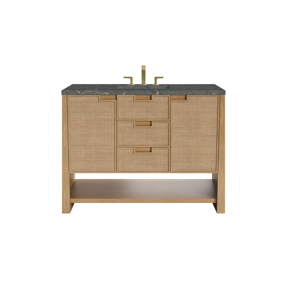 James Martin - Solene 48" Single Vanity, Seaside Oak, w/ 3 CM Parisien Bleu Quartz Top - D225-V48-SSO-3PBL view 1
