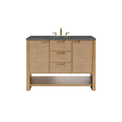 James Martin - Solene 48" Single Vanity, Seaside Oak, w/ 3 CM Parisien Bleu Quartz Top - D225-V48-SSO-3PBL view 1