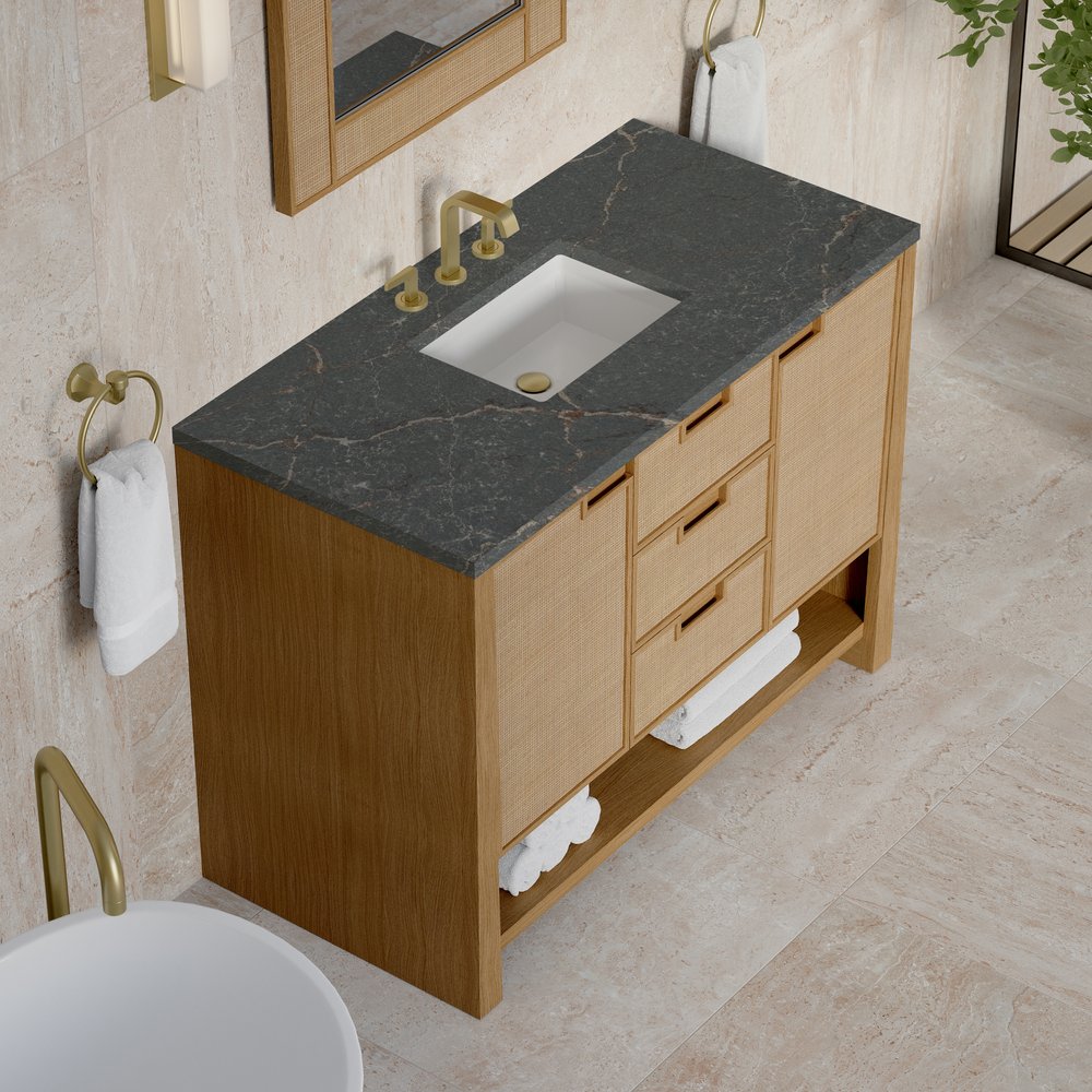 James Martin - Solene 48" Single Vanity, Seaside Oak, w/ 3 CM Parisien Bleu Quartz Top - D225-V48-SSO-3PBL view 7