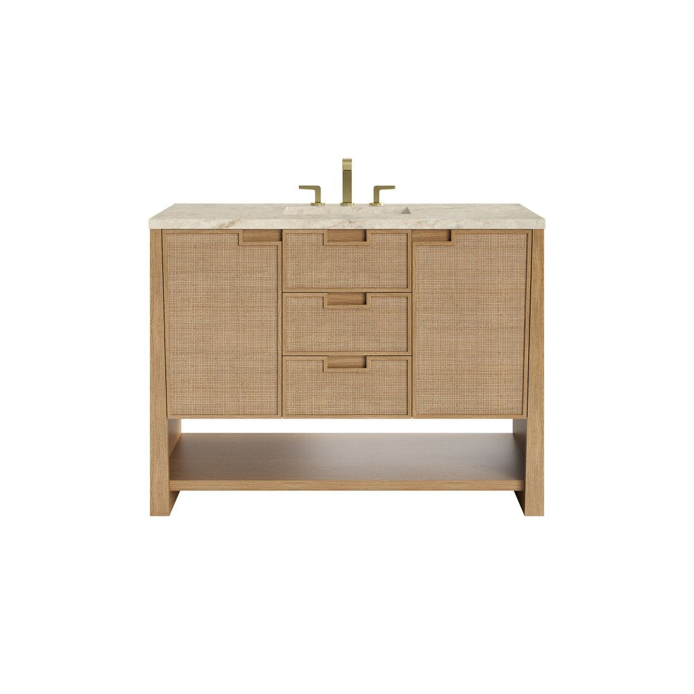 James Martin - Solene 48" Single Vanity, Seaside Oak, w/ 3 CM Tajnar Eclos Top - D225-V48-SSO-3TJR view 1