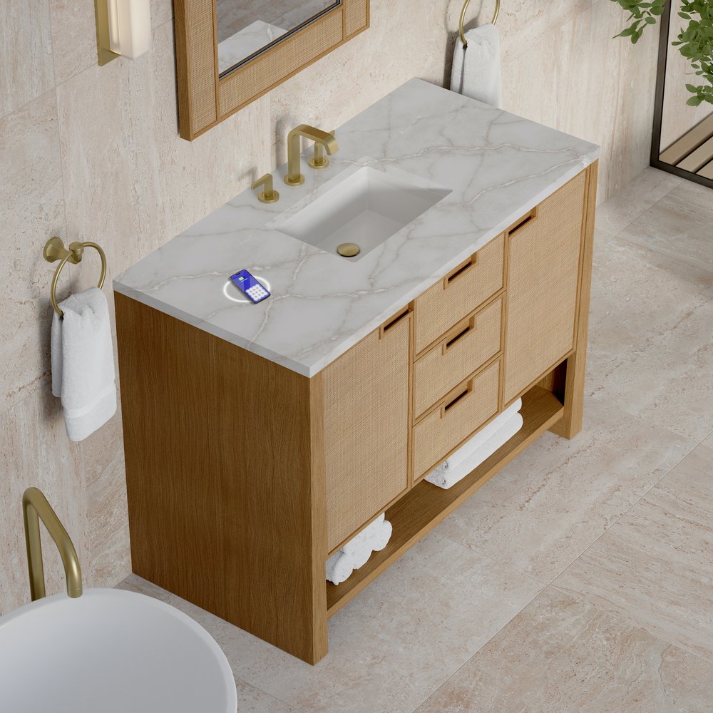 James Martin - Solene 48" Single Vanity, Seaside Oak, w/ 3 CM Victorian Silver Silestone Top w/ FreePower Wireless Charger - D225-V48-SSO-FVSL view 7