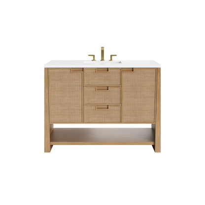 James Martin - Solene 48" Single Vanity, Seaside Oak, w/ 3 CM White Zeus Quartz Top - D225-V48-SSO-3WZ view 1