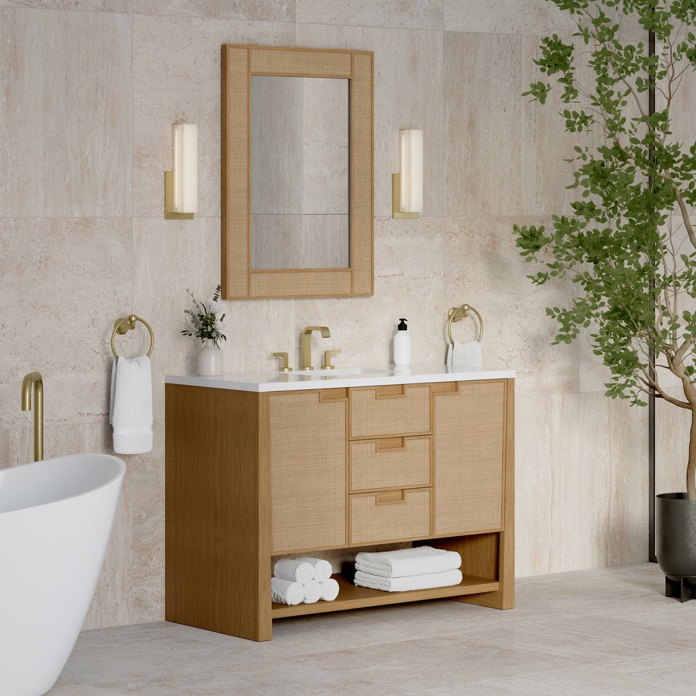 James Martin - Solene 48" Single Vanity, Seaside Oak, w/ 3 CM White Zeus Quartz Top - D225-V48-SSO-3WZ view 4