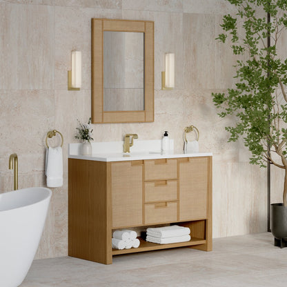James Martin - Solene 48" Single Vanity, Seaside Oak, w/ Single Hole 3 CM White Zeus Quartz Top & Backsplash - D225-V48-SSO-1WZ view 4
