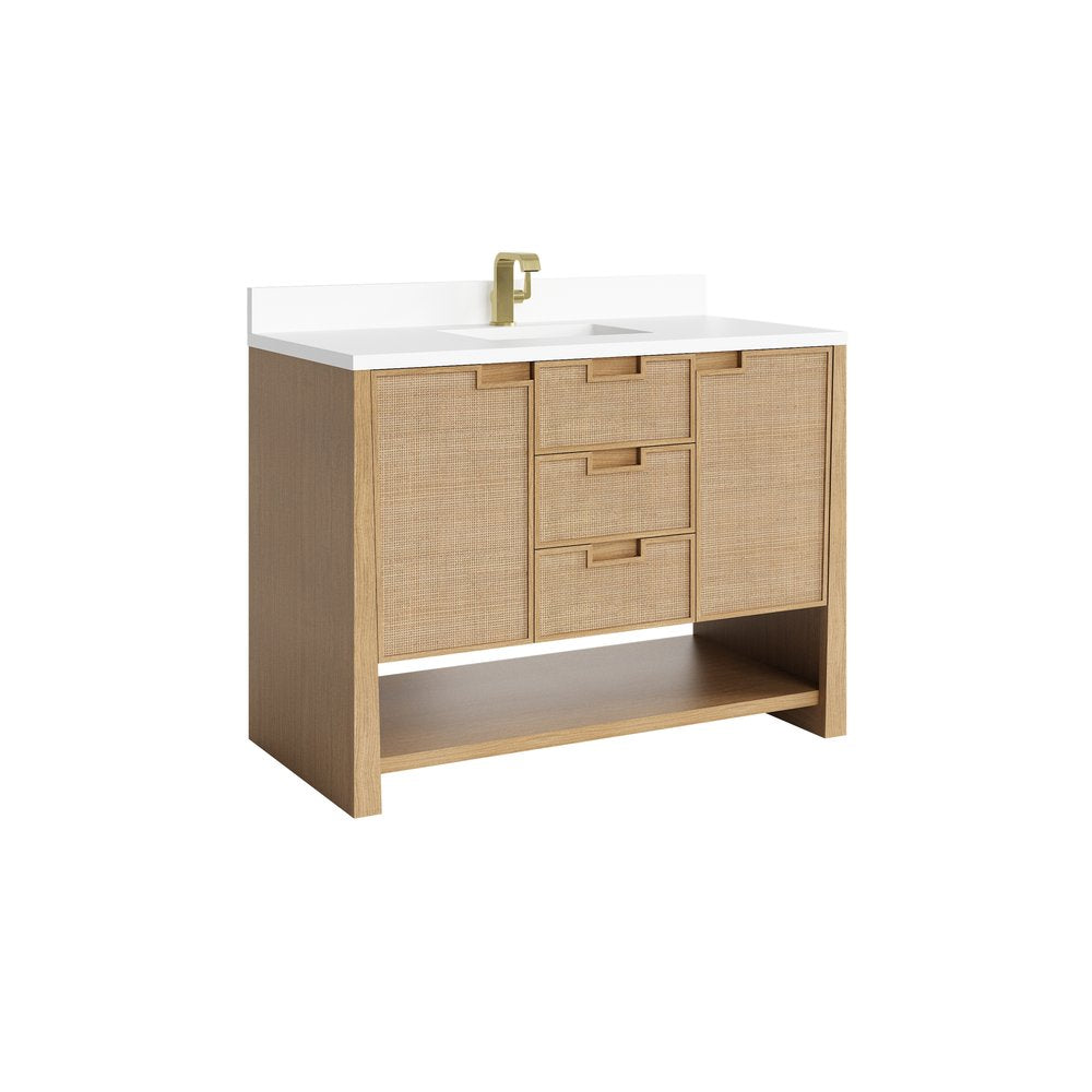 James Martin - Solene 48" Single Vanity, Seaside Oak, w/ Single Hole 3 CM White Zeus Quartz Top & Backsplash - D225-V48-SSO-1WZ view 9