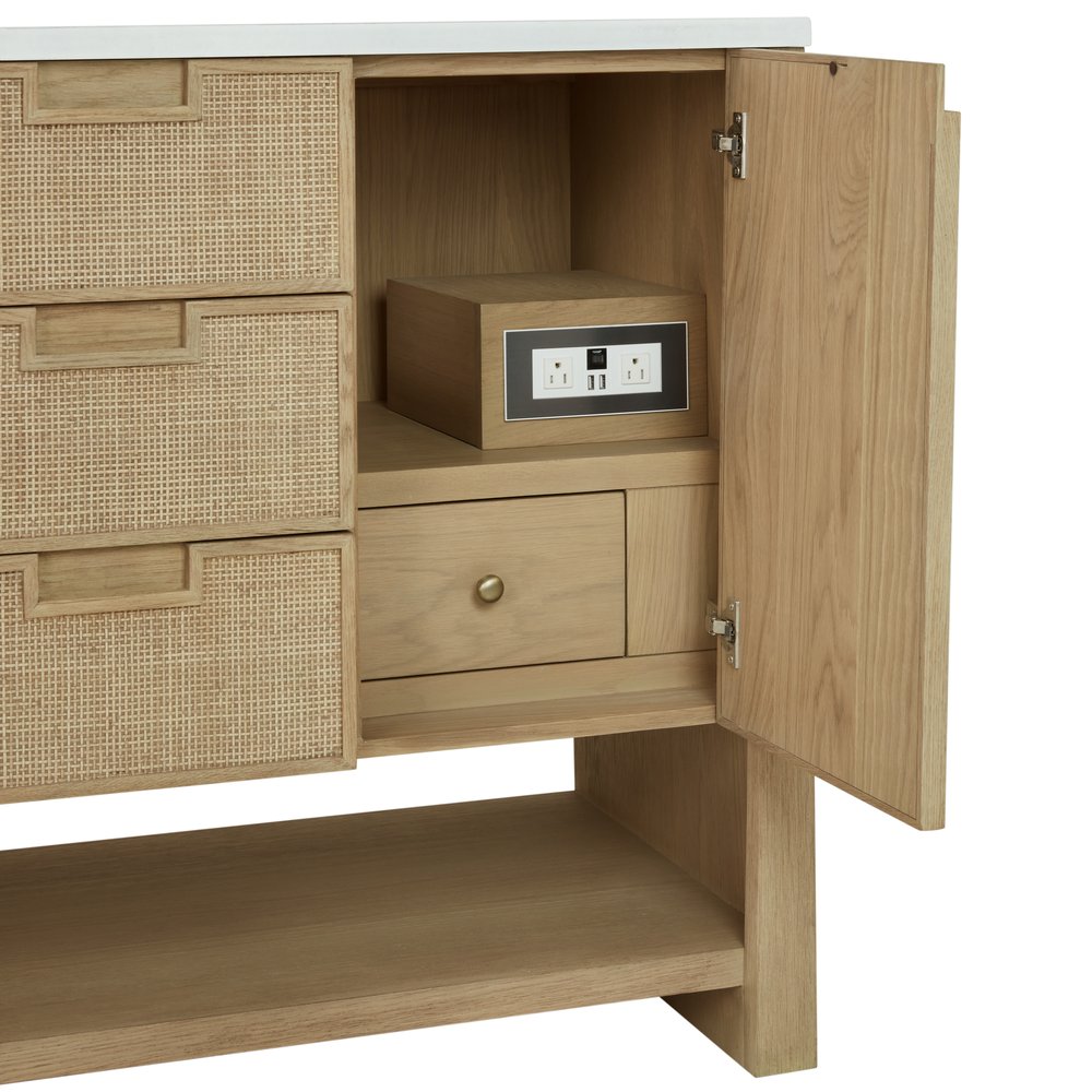 James Martin - Solene 48" Single Vanity, Seaside Oak, w/ Single Hole 3 CM White Zeus Quartz Top & Backsplash - D225-V48-SSO-1WZ view 12