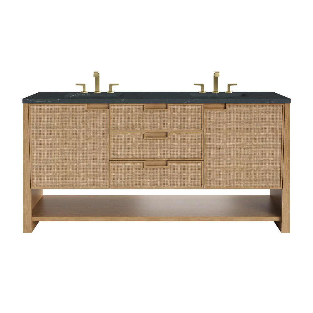 James Martin - Solene 72" Double Vanity, Seaside Oak, w/ 3 CM Charcoal Soapstone Quartz Top - D225-V72-SSO-3CSP view 1