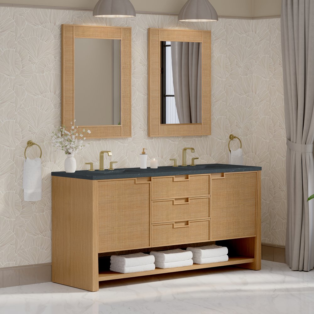 James Martin - Solene 72" Double Vanity, Seaside Oak, w/ 3 CM Charcoal Soapstone Quartz Top - D225-V72-SSO-3CSP view 4