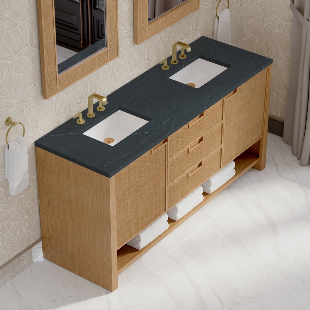 James Martin - Solene 72" Double Vanity, Seaside Oak, w/ 3 CM Charcoal Soapstone Quartz Top - D225-V72-SSO-3CSP view 7