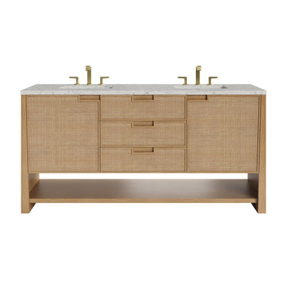 James Martin - Solene 72" Double Vanity, Seaside Oak, w/ 3 CM Eternal Jasmine Pearl Quartz Top - D225-V72-SSO-3EJP view 1